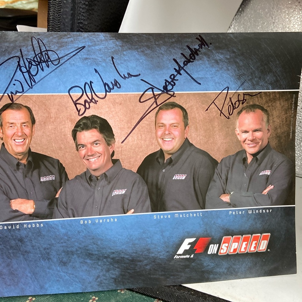 Bob Varsha signed photo & David Hobbs Steve Matchett & Peter Windsor on F1 Speed